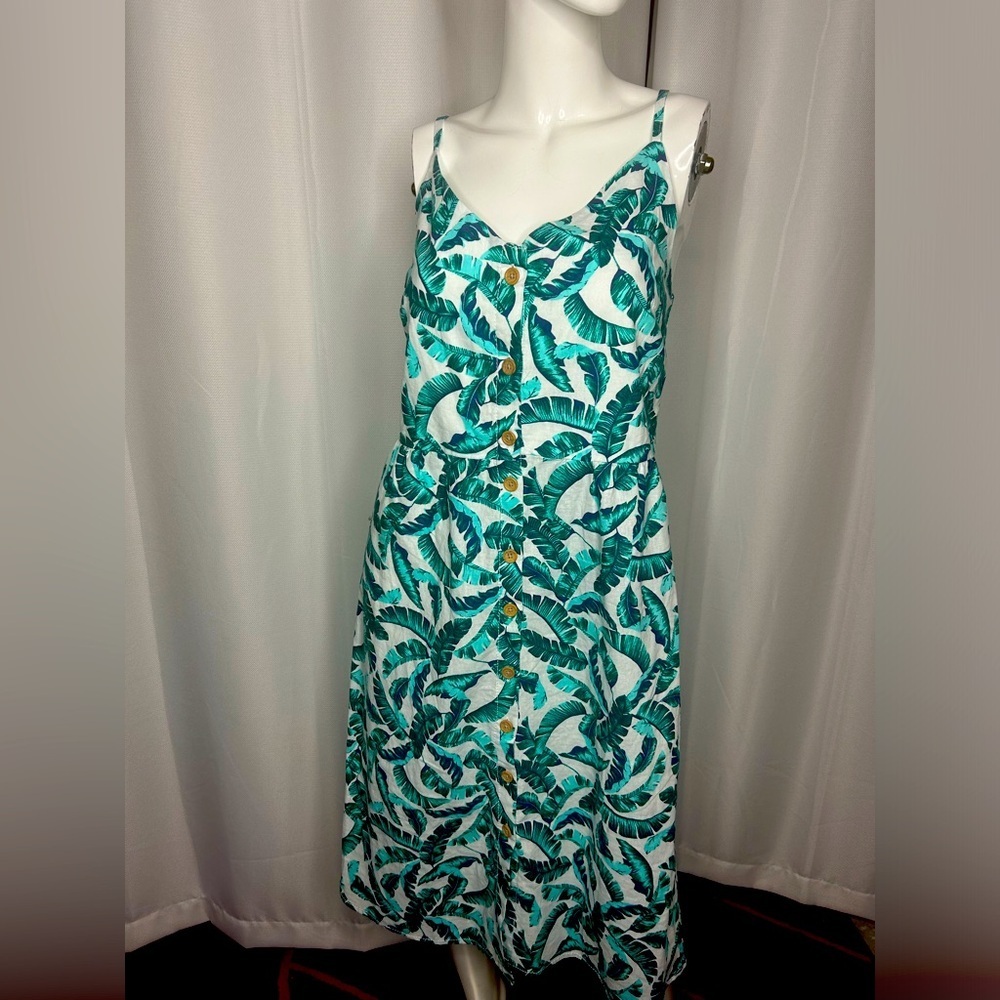 Joe Fresh NWT Green Tropical Print Midi
Buttoned Dress Linen Cotton Mix